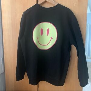 Jacks Surf Shop Neon happy face on Black Crew Neck